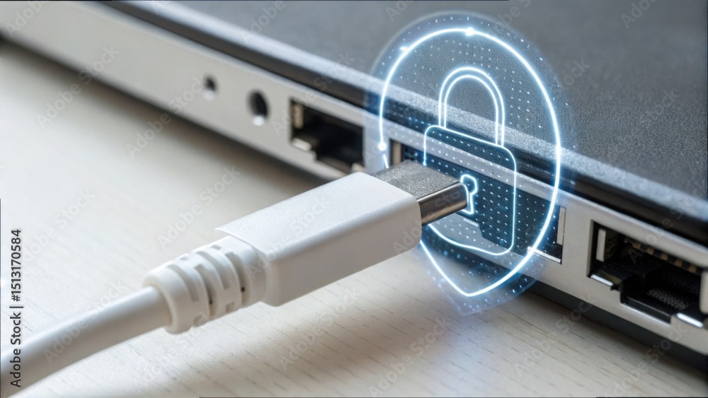 Poster Secure Cable Insertion with Hologram Technology on Laptop Interface