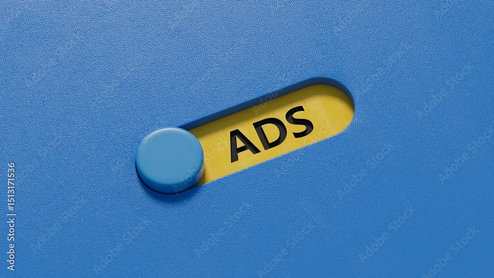 Poster slide switch with a word ads, with space to copy the text.close up of slide switch,business concept.