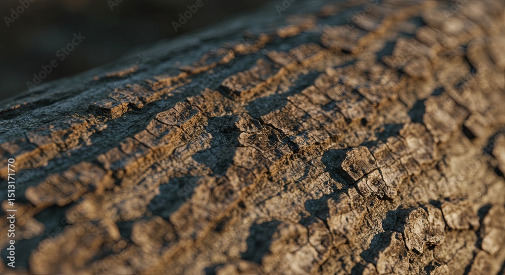 Poster a close up of a tree trunk with a rough, weathered texture