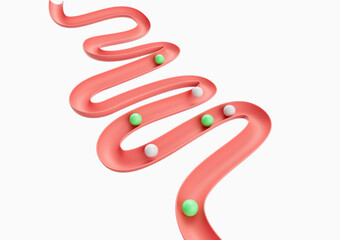 Human Gut Model Digestive System Or Intestinal Tract Mockup With Balls Rolling Down 3D Illustration