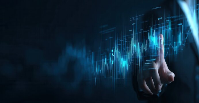 Interactive financial graph on a digital interface controlled by a user, symbolizing data analysis and technological progress.
