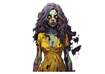 Haunting Illustration of a Female Zombie Digital Art, Undead Woman, Horror Concept, Green Skin, Blood Splatter