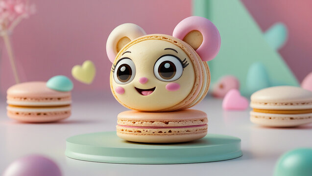 Kawaii style macaron with glossy shell and friendly expression. Ideal for social media content and digital art portfolios. - Powered by Adobe