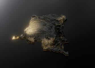 Congo Map Golden Metallic Texture Map Gold Reserves And Gold Mining Concept 3D Illustration