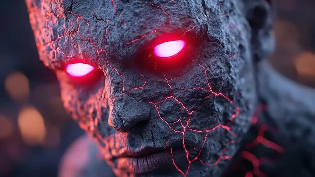 Stone-Faced Horror: Glowing Eyes of a Creature
