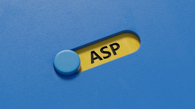 ASP sign on the slide switch.Business Concept.close up of slide switch,Business Concept.3D rendering on blue background.