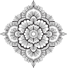 Intricate Diamond-Shaped Mandala Flower Design – Hand-Drawn Black and White Geometric Pattern for Meditation, Coloring, and Decorative Use