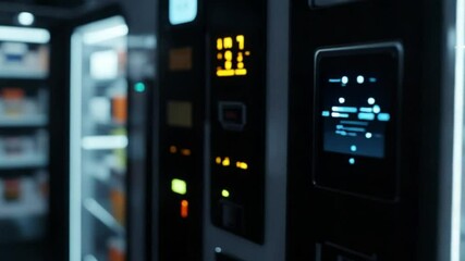 Futuristic Juice Vending Machine: Colorful Bottles Glow in Modern Store