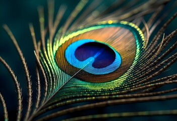 Fototapeta premium Close-Up of Vibrant Peacock Feather Showing Eye Pattern