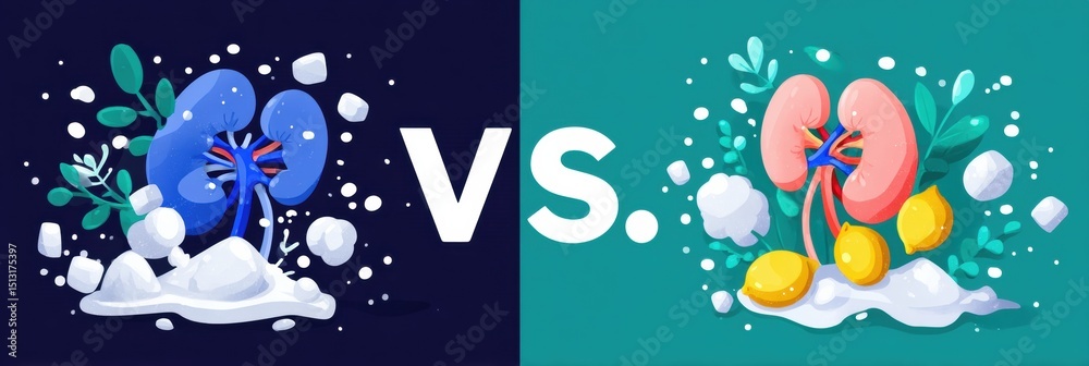 Aufkleber comparison of salt and potassium balance in kidneys for maintaining health and function