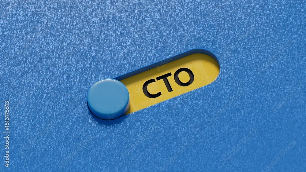 Poster word cto with slide switch.close up of slide switch,business concept.3d rendering on blue background