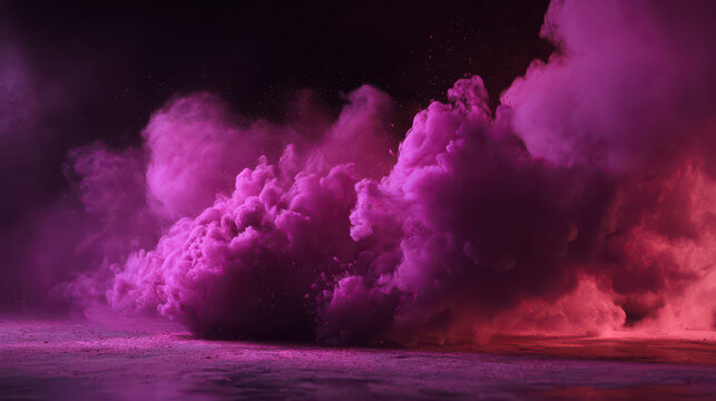 Vibrant pink smoke cloud dark background, dramatic and mysterious