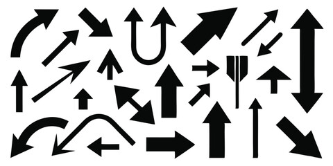 Fototapeta premium Black arrow icons vector set including up, down, and sideways directions for infographics and UI elements