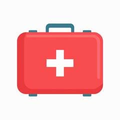 Obraz premium A red first aid kit with a white cross in the center and a handle on top