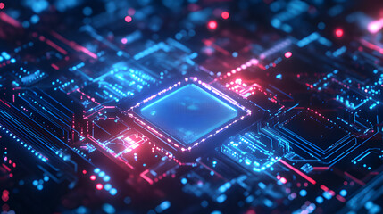 3D Render of a Circuit Board with Electronic Components.