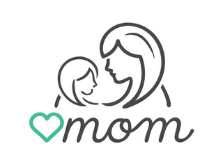 Fototapeta premium Simple black and white illustration of a mother holding a baby, perfect for Mother's Day designs. 