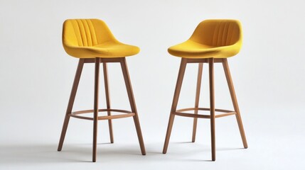 Yellow bar stool with wooden legs and simple design