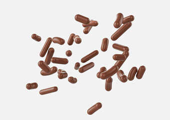 Chocolate Sprinkles For Cakes, Ice Cream And Desserts Falling On White Background 3D Illustration