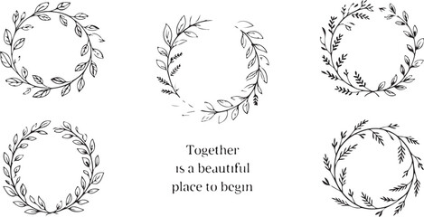 Obraz premium Elegant Hand-Drawn Botanical Wreath Set with Inspirational Quote