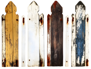 Rustic Charm: A Collection of Weathered Wooden Fence Pickets on Black Background