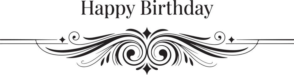  Elegant &ldquo;Happy Birthday&rdquo; Banner with Ornamental Flourish &ndash; Classic Black and White Greeting for Cards & Invitations