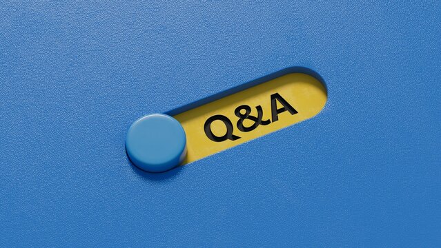 QA Question answer. The slide switch form the word QA Question answer. Business The concept of QA Question answer is applied in various fields of human activity.3D rendering on blue background.