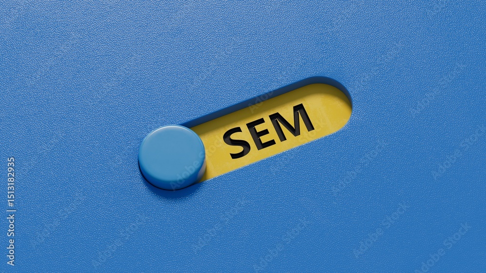 Poster sem symbol. concept word sem - search engine marketing on slide switch and blocks. business and sear