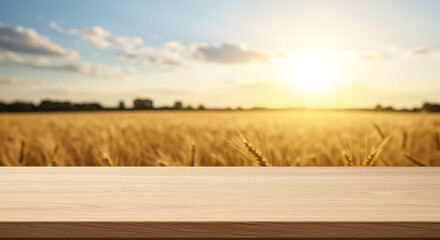 Golden Wheat Field Sunset A Serene Tabletop Scene for Product Displays