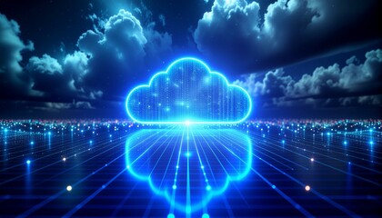 Obraz premium Futuristic cloud icon glowing over digital grid