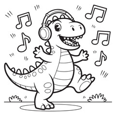 Dinosaur Listening to Music with Headphones Coloring Page