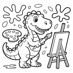 Artist Dinosaur Painting on Canvas Coloring Page