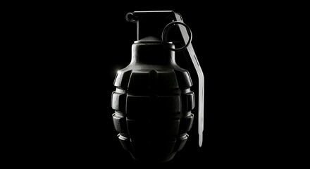 Grenade with Pull Pin on Black Background