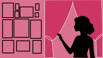 One Line Moment: Girl Peeking Behind Pink Curtains