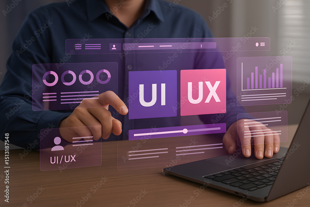 Fototapete uiux design concept featuring interface elements and mobile screen layout representing user experien