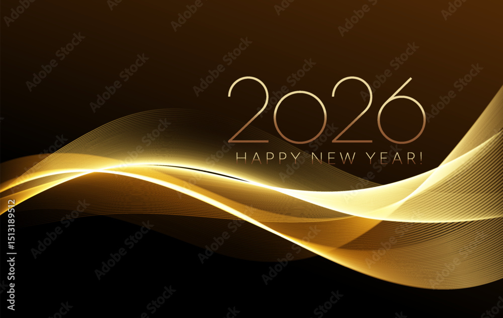 Poster 2026 New Year Abstract shiny color gold wave design element