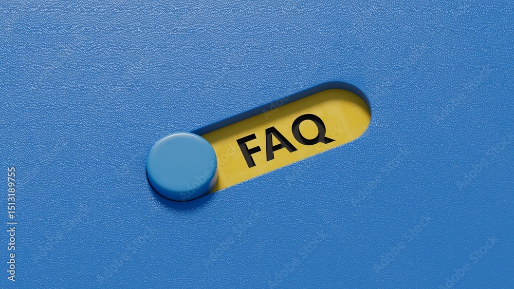 Poster faq word written on slide switch with copy space.close up of slide switch,business concept.3d render