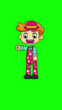 Happy Clown Thumbs Up Animation, Cartoon Style with Loop on Transparent Background