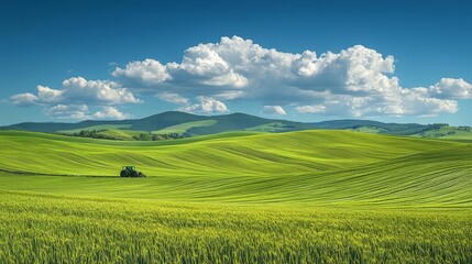Obraz premium green field and blue sky