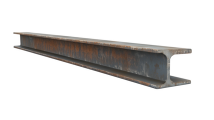 A realistic rendering of one section of a structural steel I-beam with a grey primer coating, isolated on Transparent background.