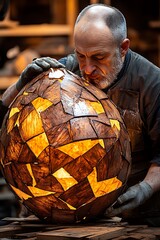 Artisan crafts wooden light sculpture
