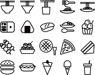 フードコートの料理のアイコンのセット_アウトライン