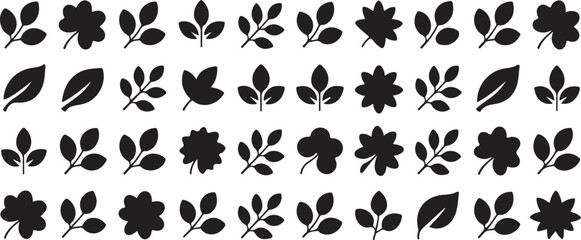 Fototapeta premium Collection of Black and White Leaf Silhouettes