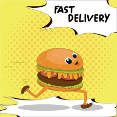Happy burger is in a hurry with delivery