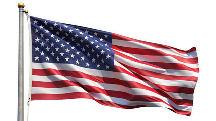 Obraz premium The american flag waving on a pole against an isolated on transparent background