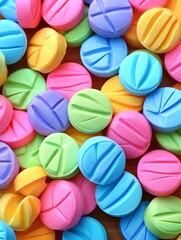 Colorful round candies or pills