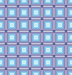 Christmas Geometric and Snowflakes Seamless Pattern. Monochromatic Blue- Christmas Snowflakes Vector Illustration