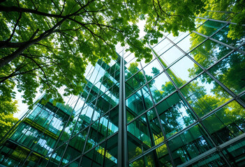 Eco-friendly modern office building in city, building with green plant Sustainable green energy and environment friendly, Corporate modern office skyscraper