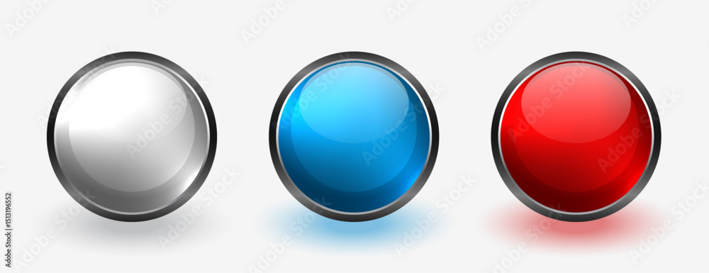 Wall mural set of circular glossy round buttons in three color