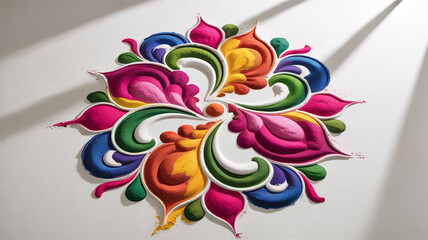 Vibrant traditional Indian rangoli design in multicolored floral patterns