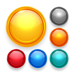 sset of circular glossy buttons element on white background